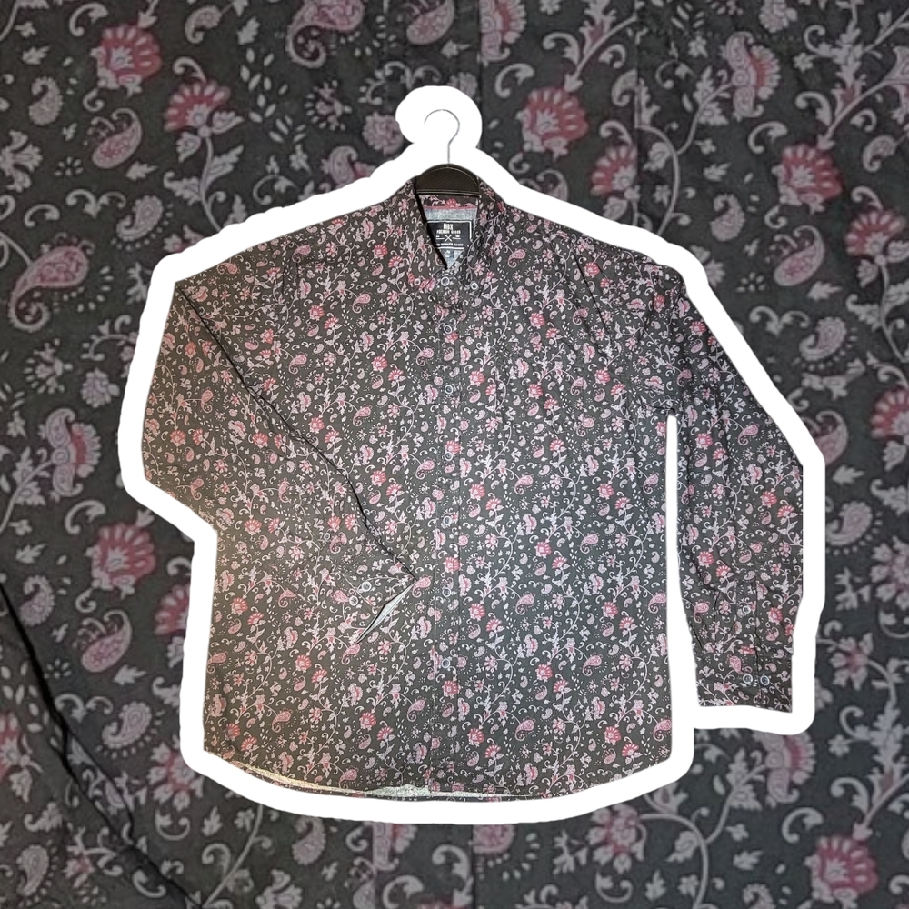 Floral Black and Pink Men's Casual Button Down Shirt